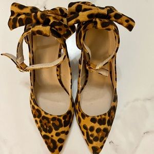 Vegan suede cheetah print heels with adorable bows
